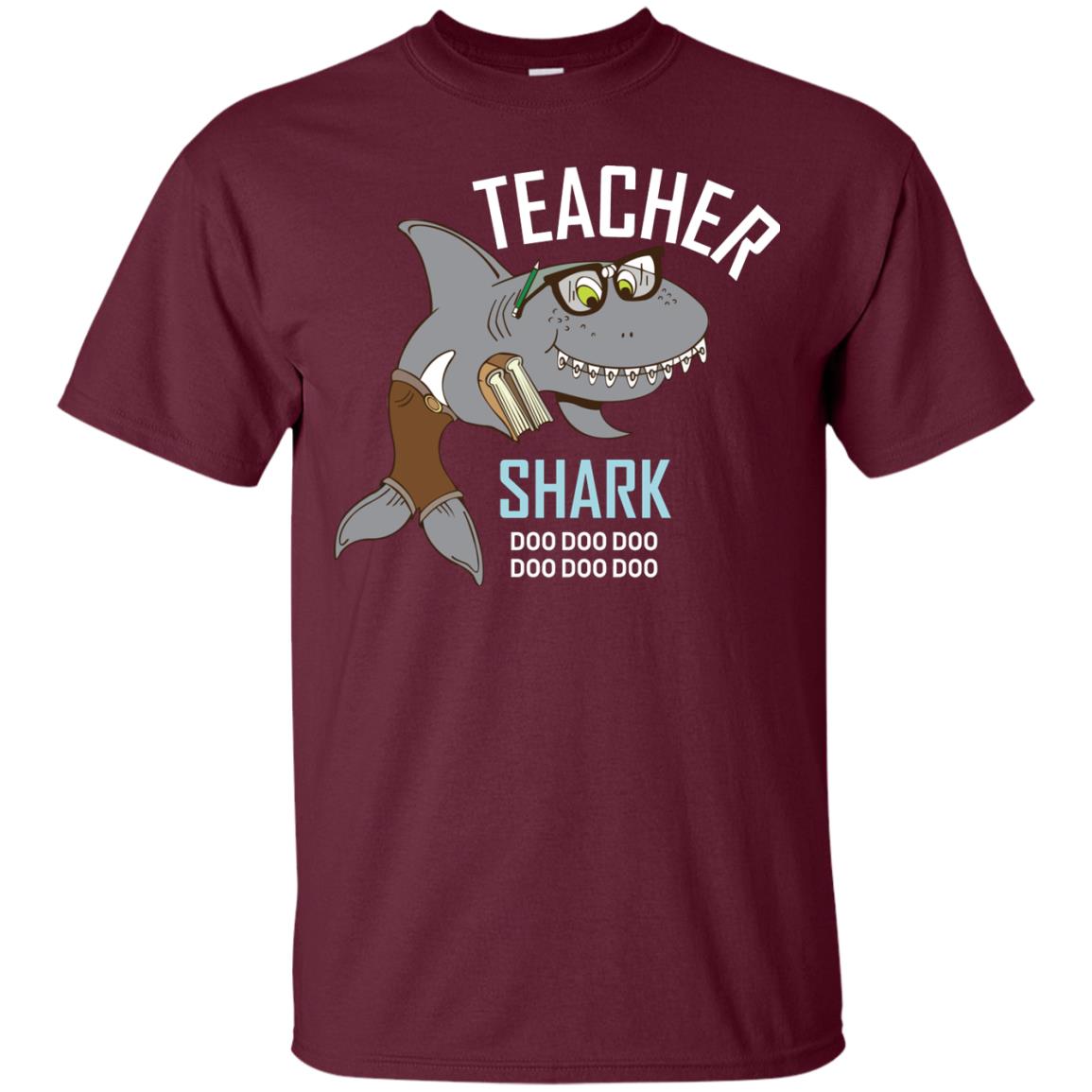 Teacher Shark Doo Doo Doo Family Shark Shirt Maroon