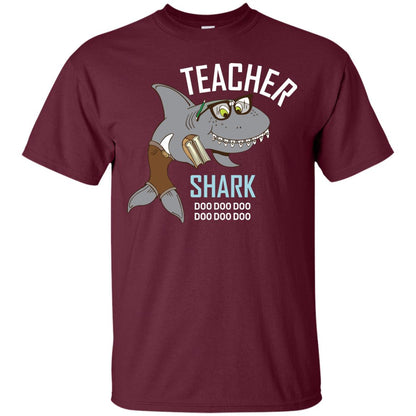 Teacher Shark Doo Doo Doo Family Shark Shirt Maroon