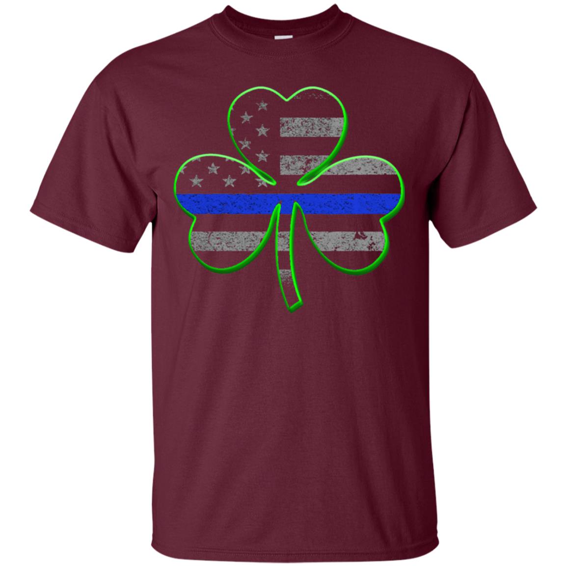 Thin Blue Line St Patrick_s Day Clover T-shirt Maroon