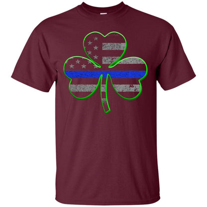 Thin Blue Line St Patrick_s Day Clover T-shirt Maroon