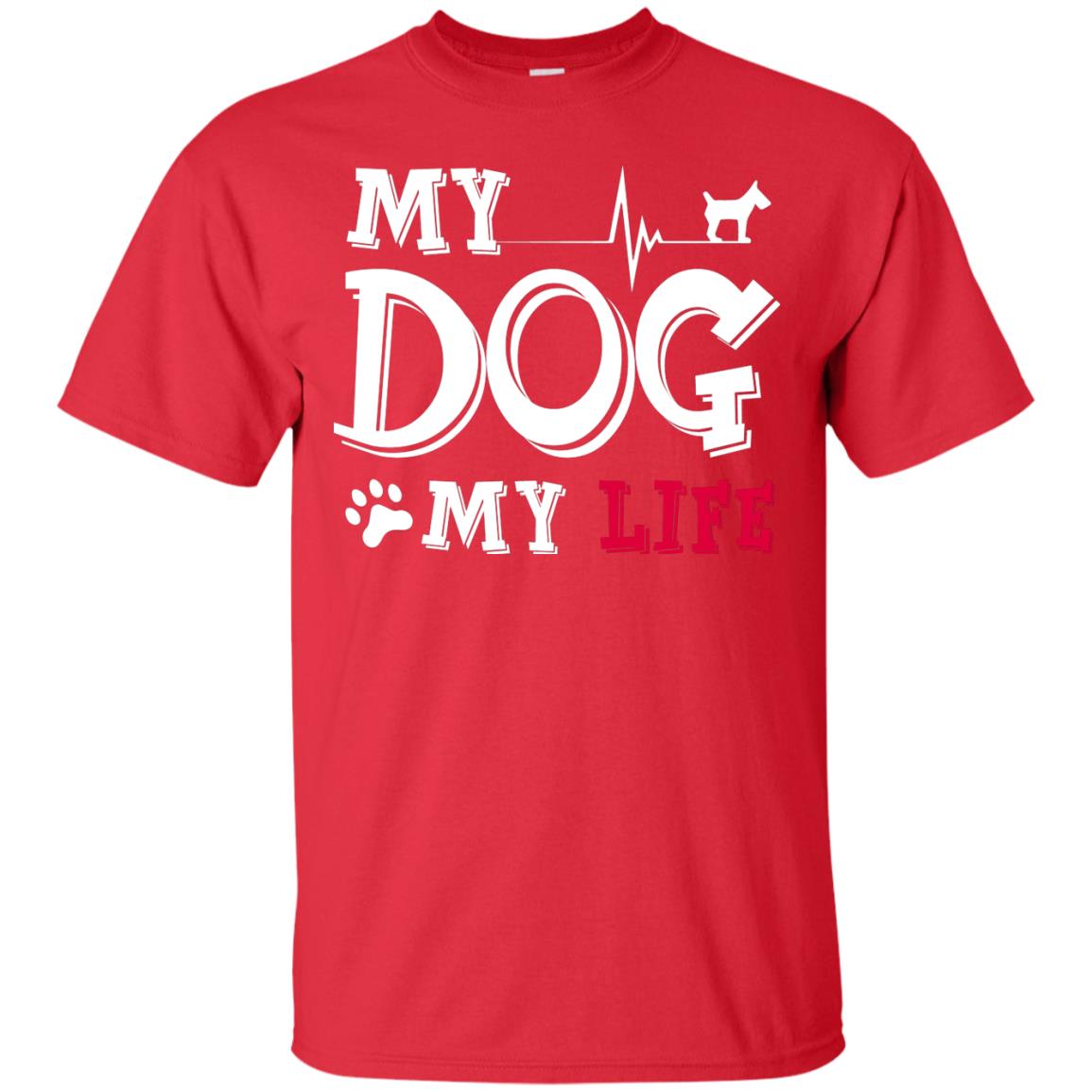 Dog Lovers T-shirt My Dog My Life Red