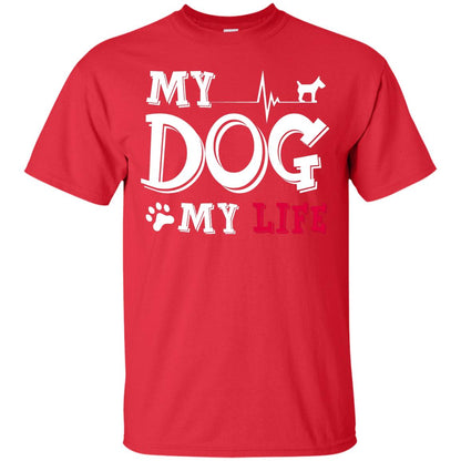 Dog Lovers T-shirt My Dog My Life Red