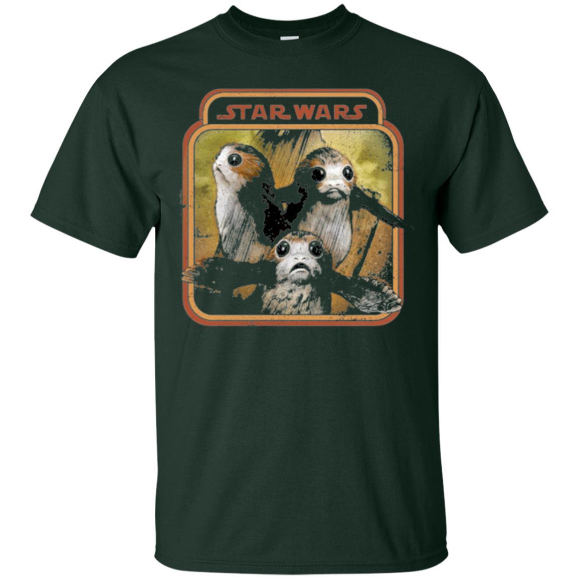 Film T-shirt Star Wars Last Jedi Porg Triplets Retro Box Graphic Forest Green