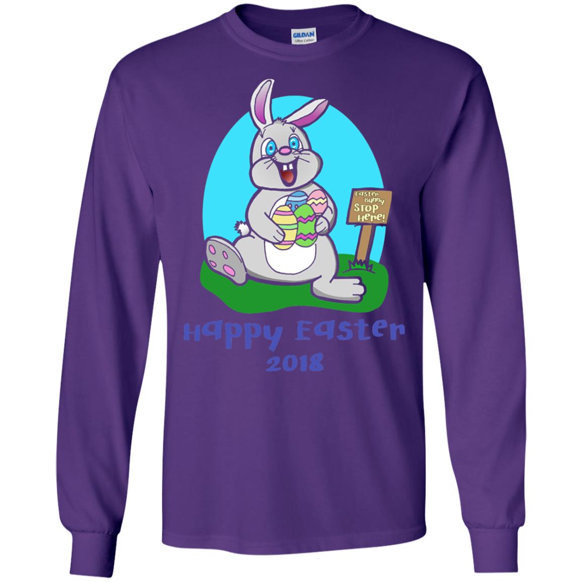 Easter Bunny Stop Here Funny Easter Day T-shirt Purple