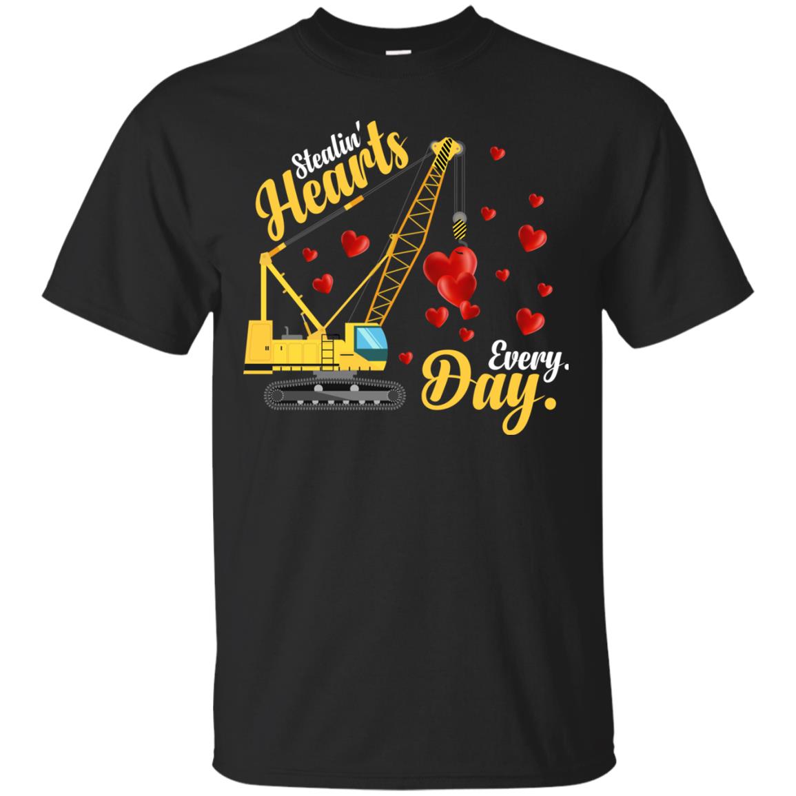 Valentines Day T-shirt Stealin' Hearts Every Day With Crane Black