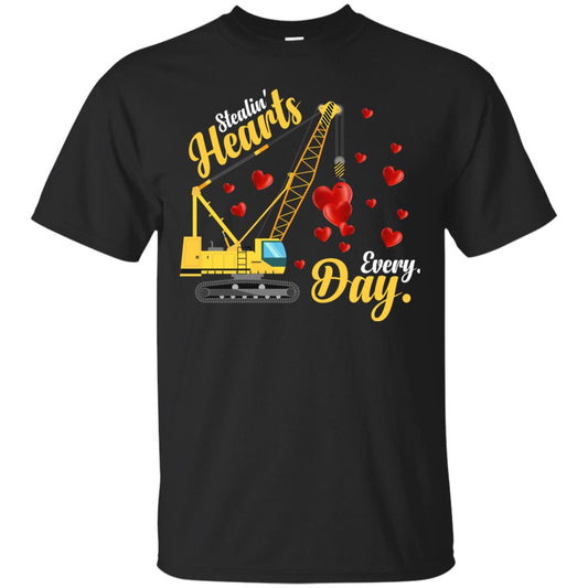Valentines Day T-shirt Stealin' Hearts Every Day With Crane Black