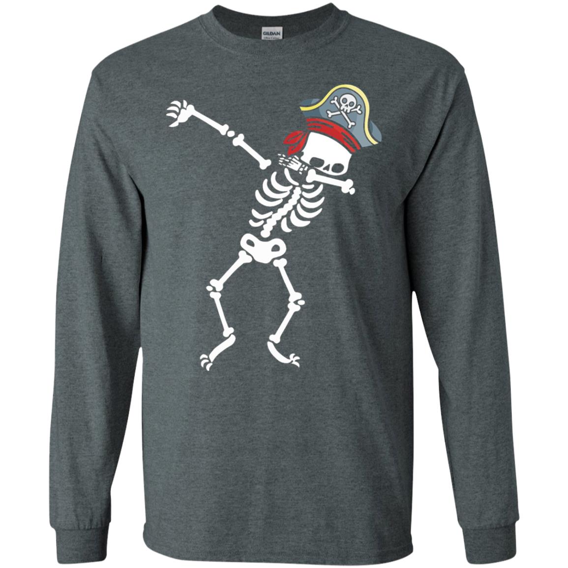 Dabbing Skeleton With Pirates Hat T-shirt Dark Heather