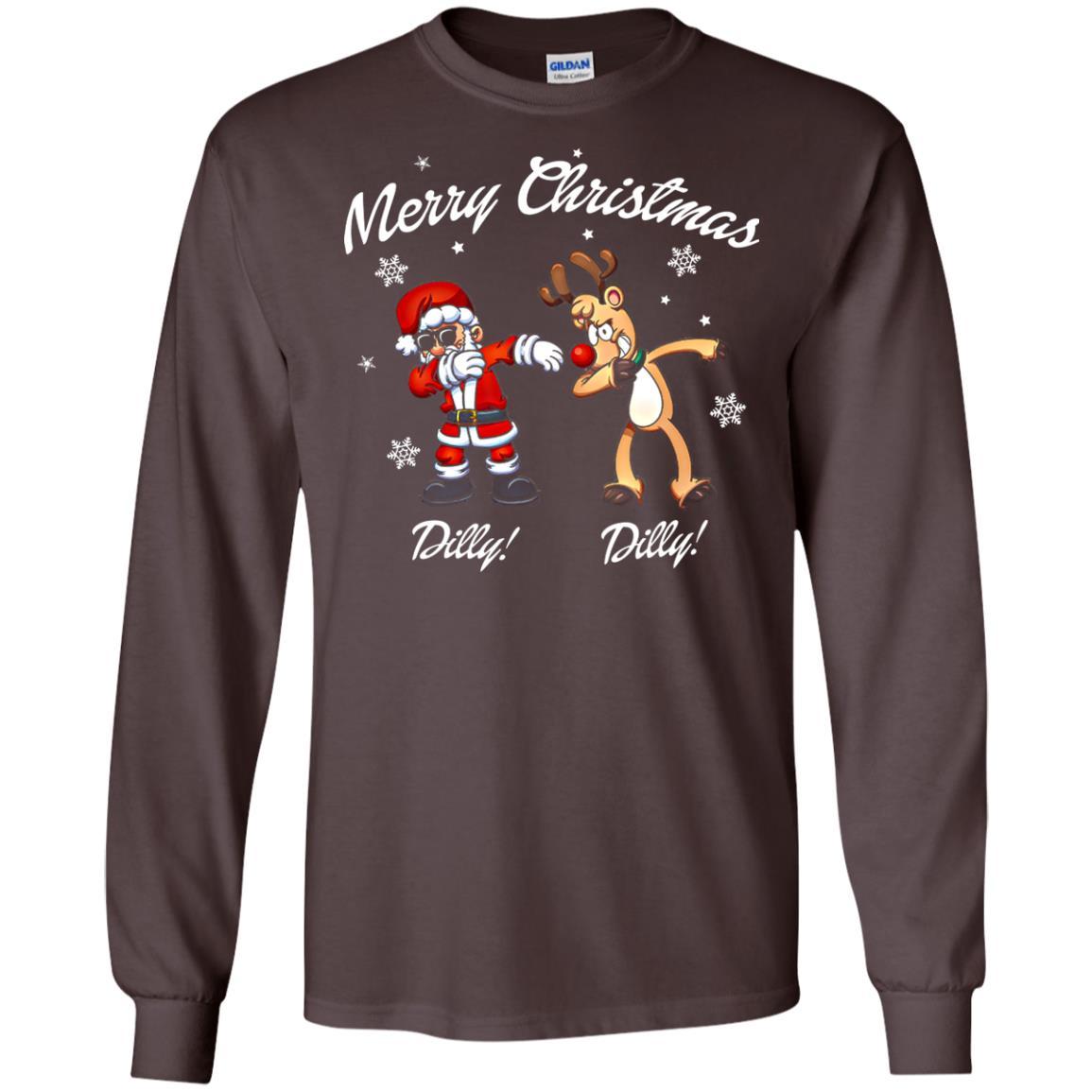 Christmas T-shirt Santa And Reindeer Dilly Dilly Dark Chocolate