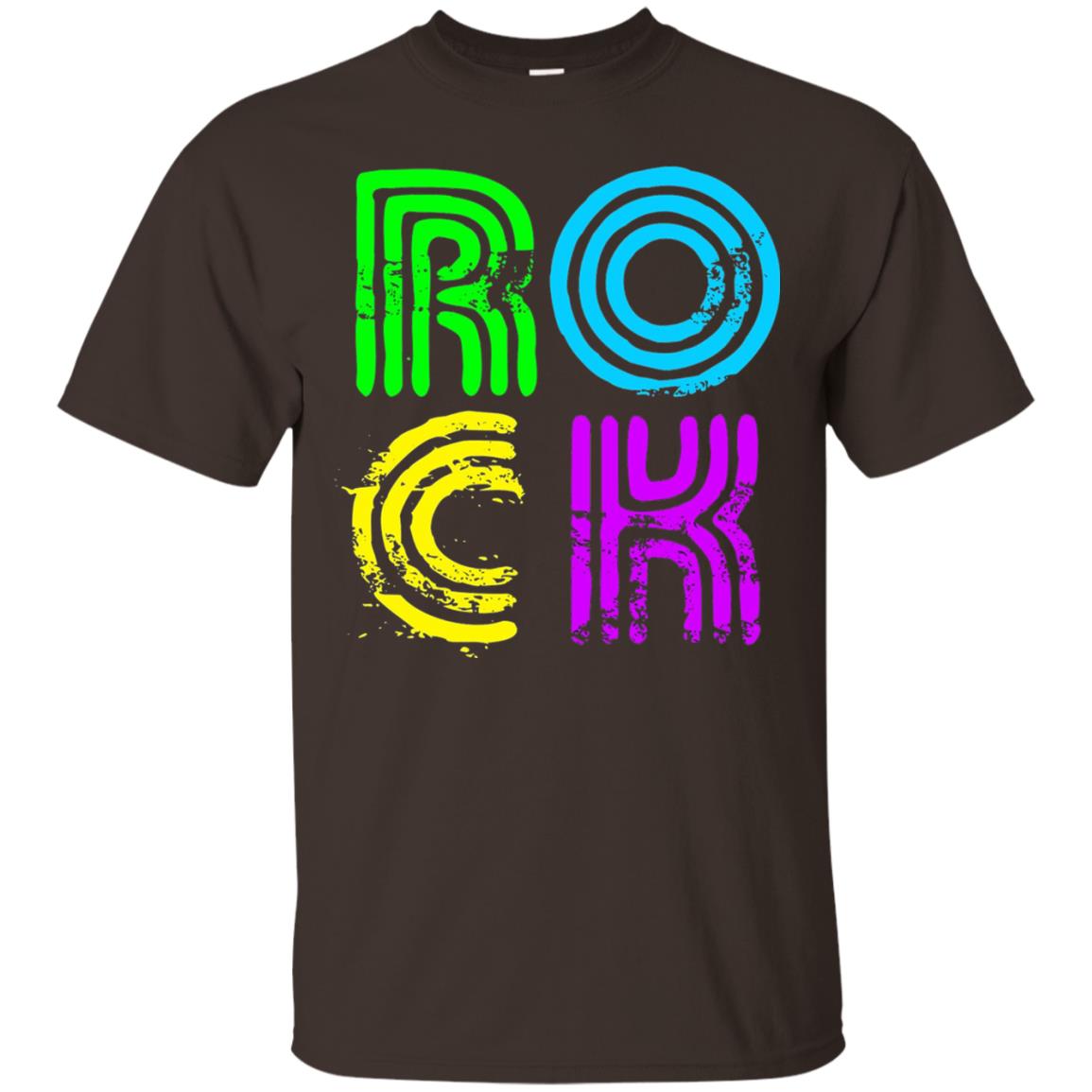 Bright Neon Colours Rock 80_s Retro Theme T-shirt Dark Chocolate