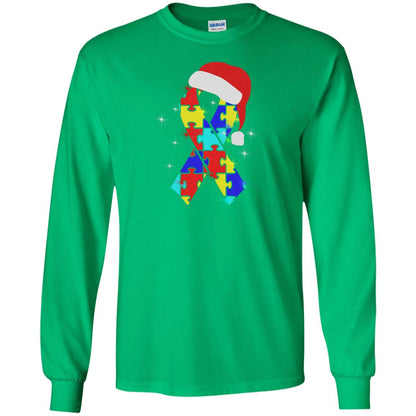 Autism Puzzle Ribbon Santa Hat X-mas Gift Shirt Irish Green