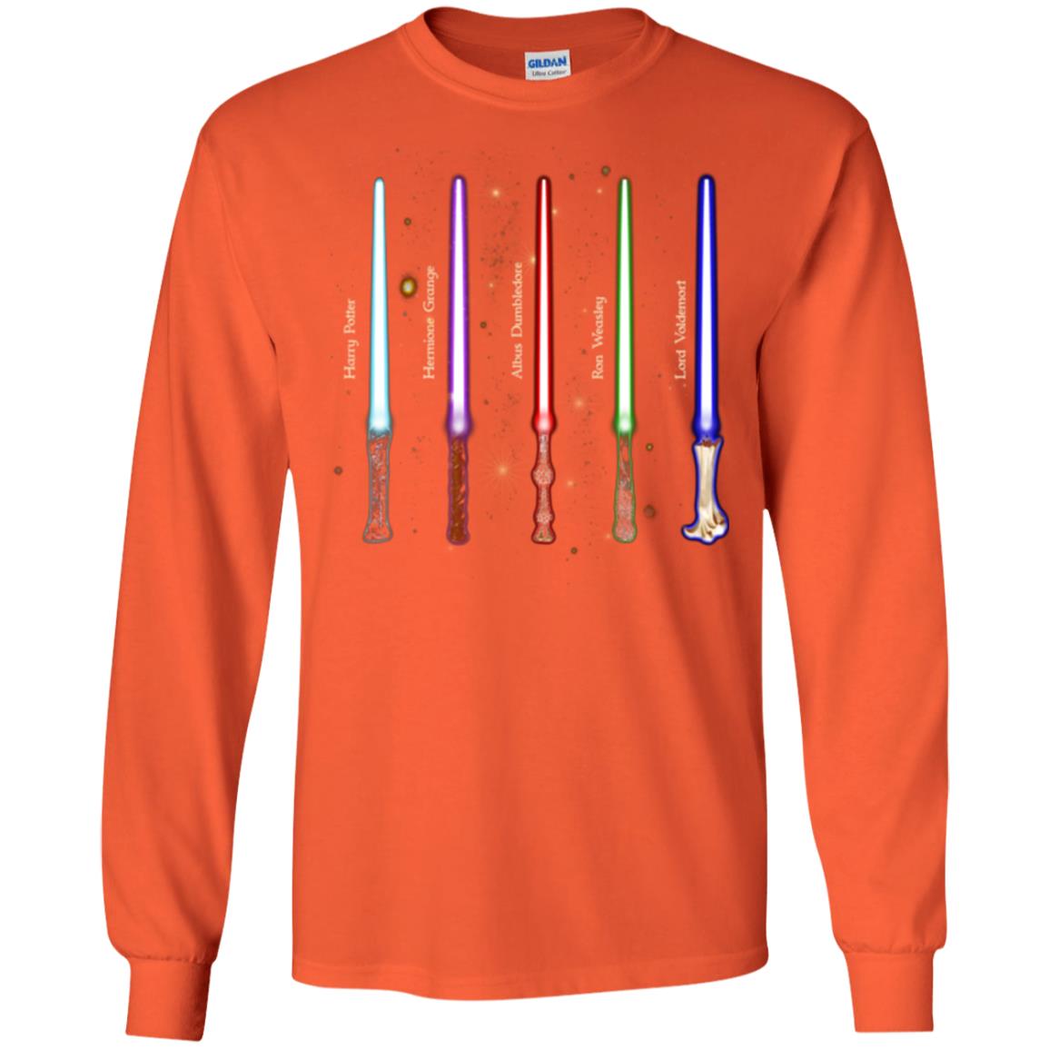 Harry Potter Lightsaber Wands Movie Fan T-shirt Orange