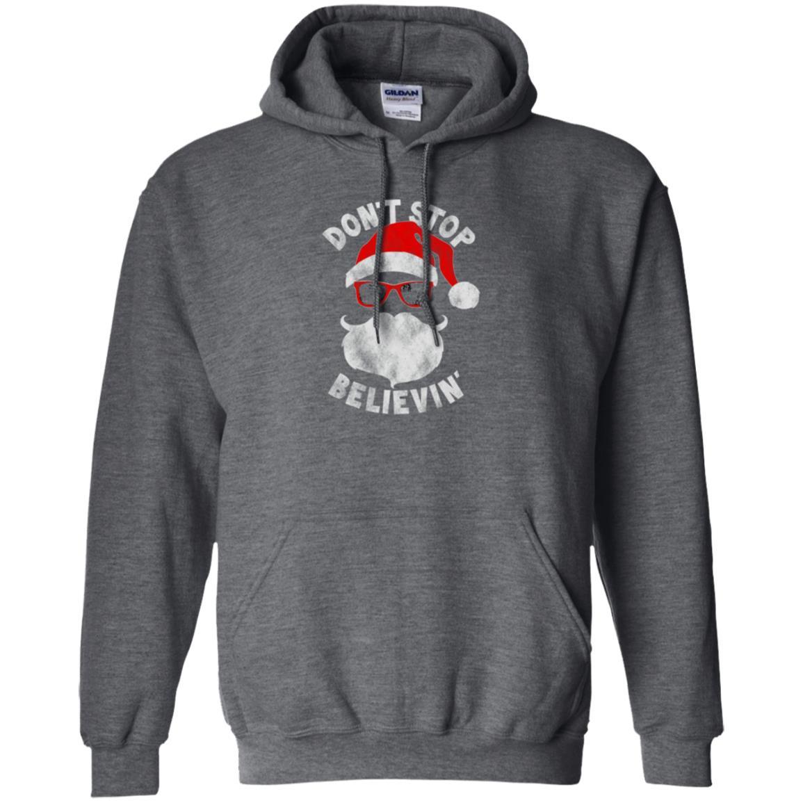 Christmas T-shirt Don't Stop Believing Cool Shades Santa Dark Heather
