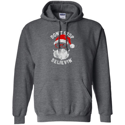 Christmas T-shirt Don't Stop Believing Cool Shades Santa Dark Heather