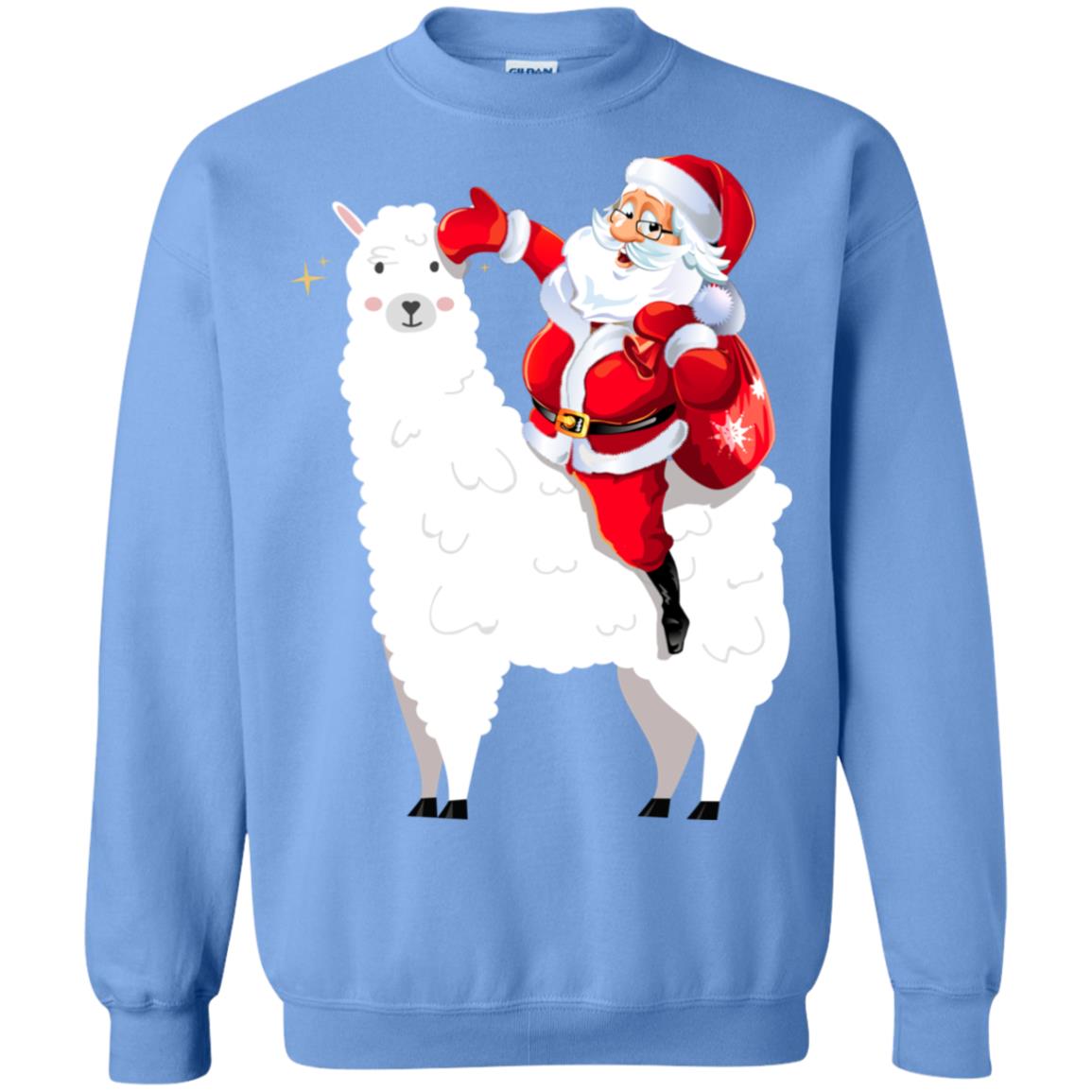 Alpaca Llama And Santa Claus X-mas Gift Shirt Carolina Blue