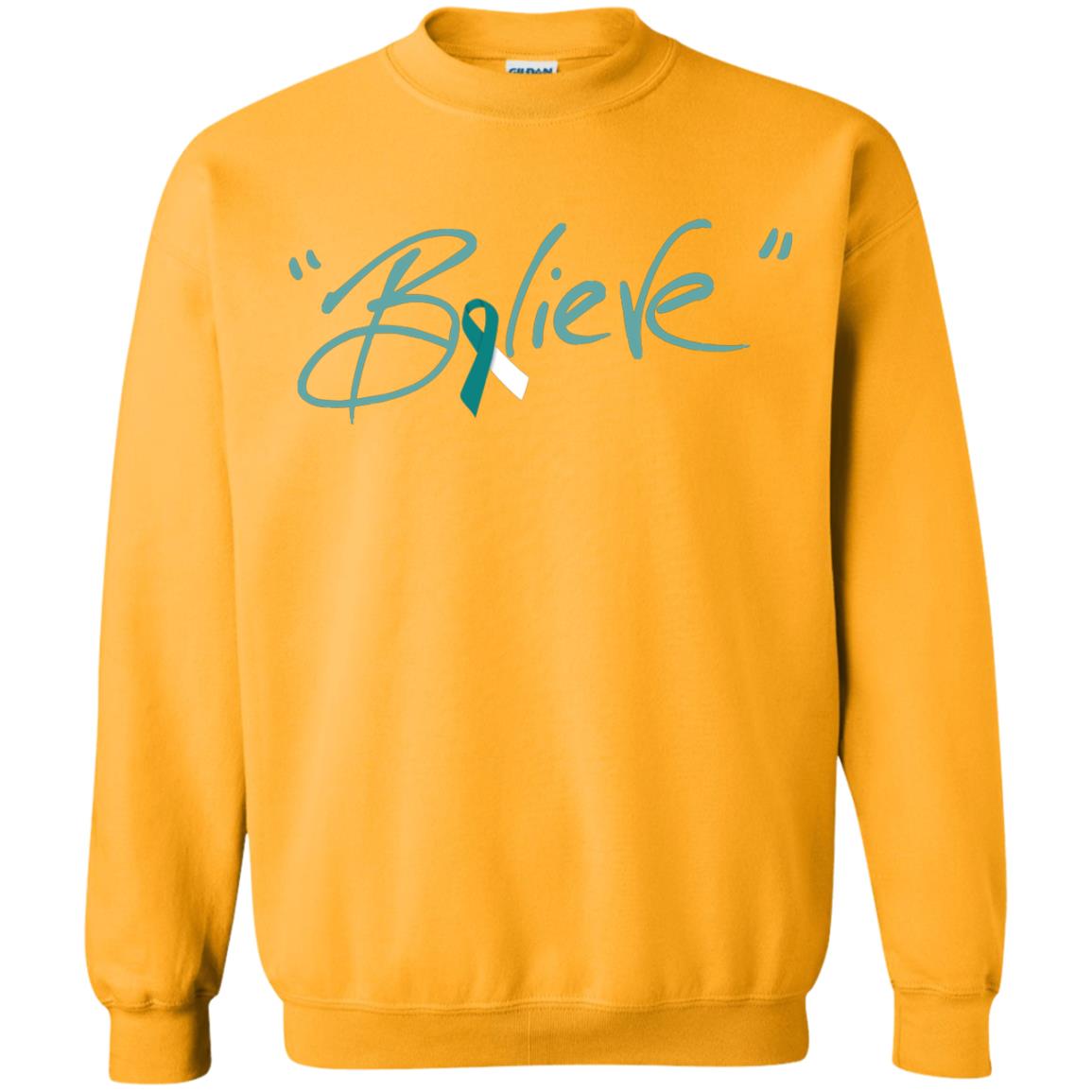 Cervical Cancer Awareness Shirt Teal White Ribbon Believe Gold