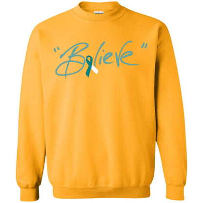 Cervical Cancer Awareness Shirt Teal White Ribbon Believe Gold