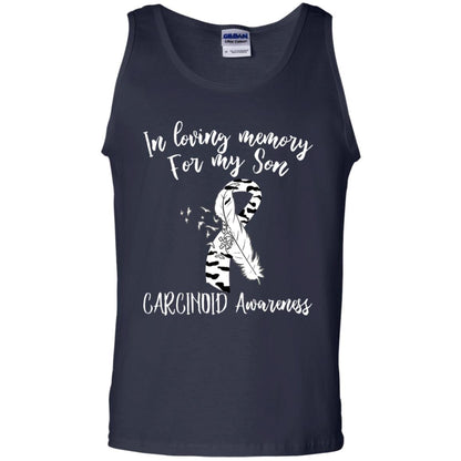 In Loving Memory For My Son Carcinoid Awarenss Zebra Stripe Ribbons Shirt Navy