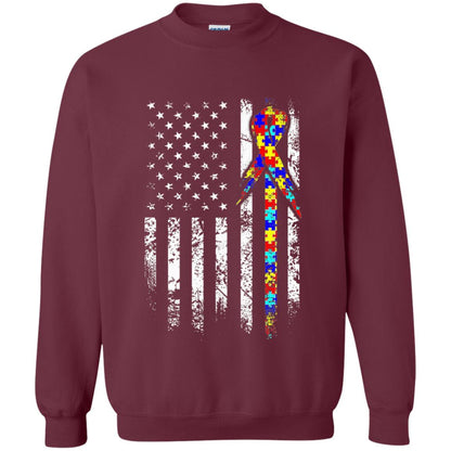 American Flag Distressed Autism Awareness T-shirt Maroon