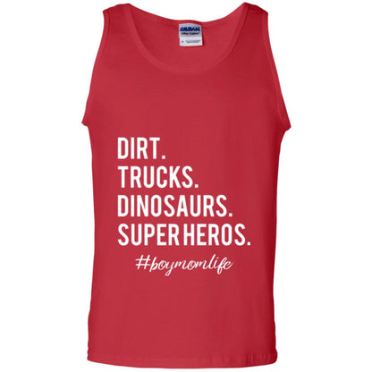 Dirt Trucks Dinosaurs Super Heros #boymomlife Mommy T-shirt Red