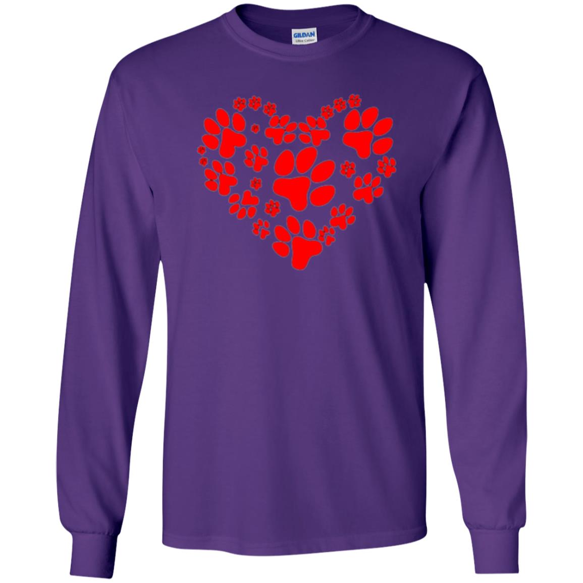 Dog Lover T-shirt Dog Paw Heart Valentine T-shirt Purple