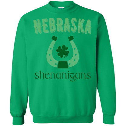 Nebraska Shenanigans Horseshoe Clover St Patrick_s Day T-shirt Irish Green