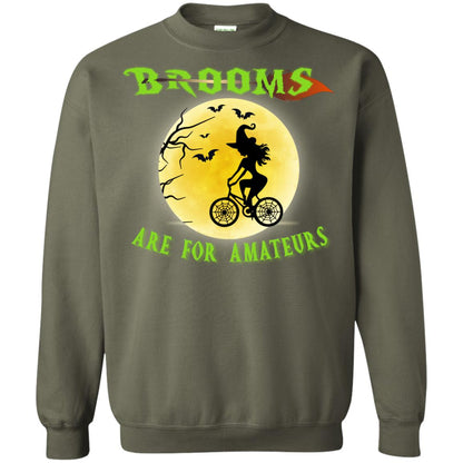 Brooms Are For Amateurs Witches Ride A Bicycle Funny Halloween Shirt Military Green