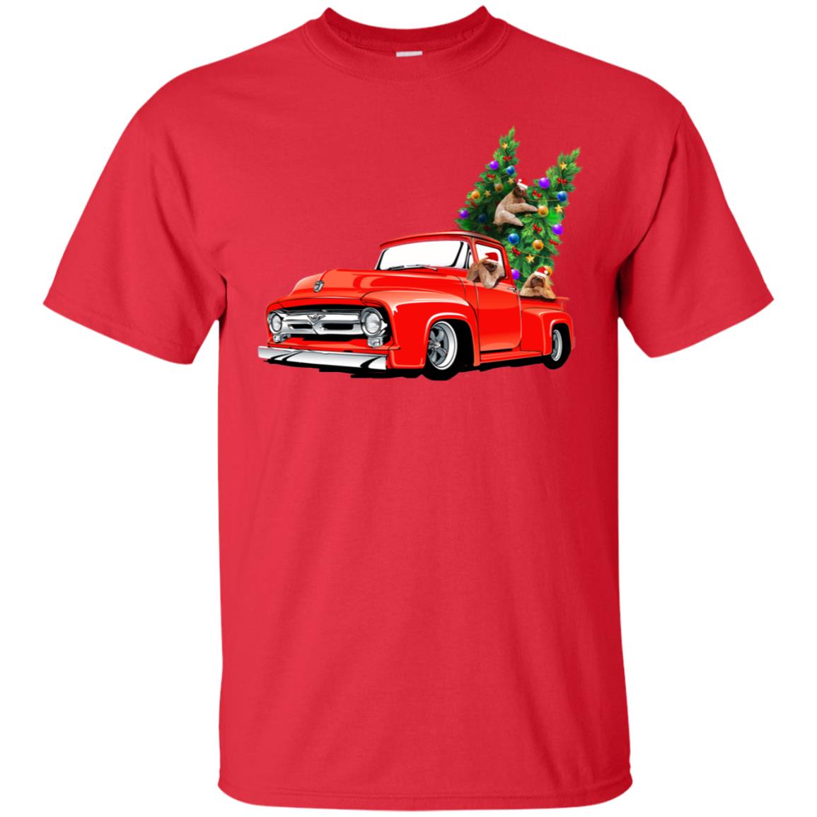 Christmas Tree And Sloths On Car X-mas Gift Shirt Red