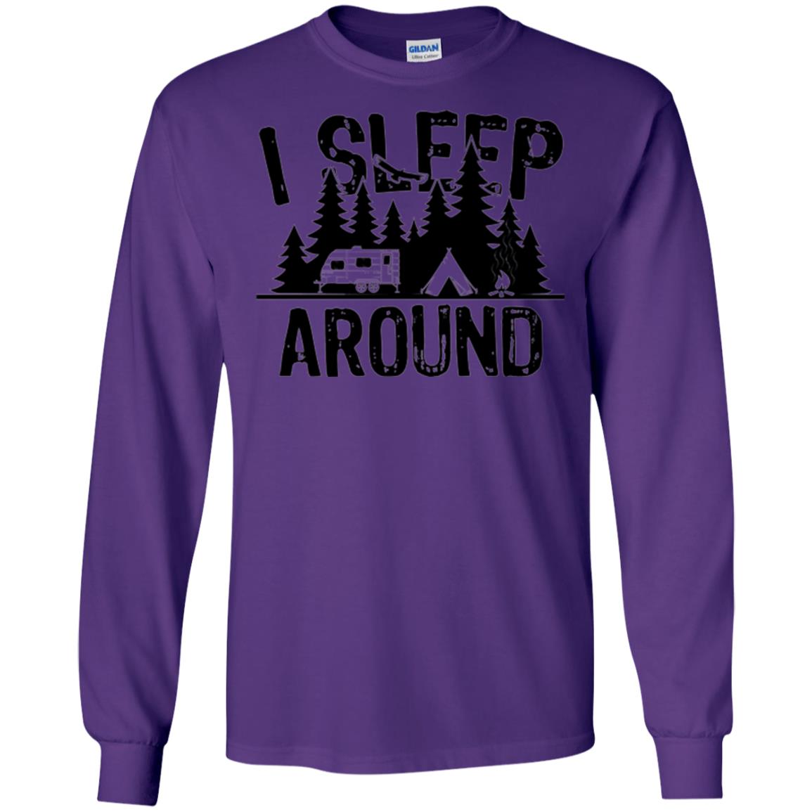 Funny Camping T-shirt I Sleep Around Purple