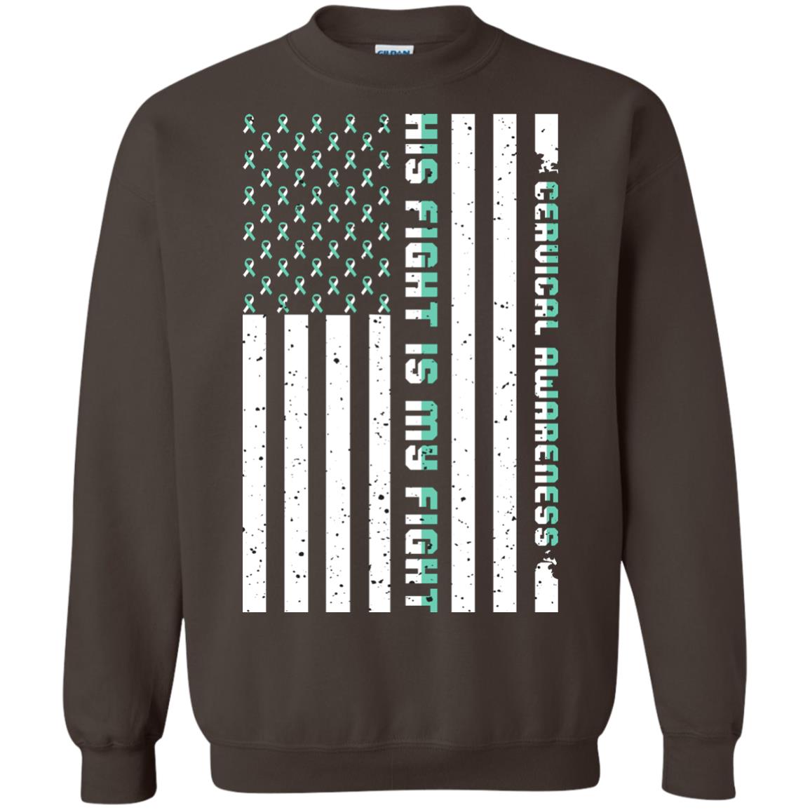 Cervical Awareness His Fight Is My Fight Teal White Stars Flag Of Usa Shirt Dark Chocolate