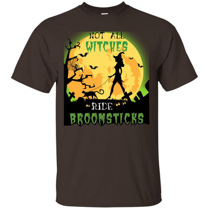 Not All Witches Ride Broomsticks Witches Walk With Cat Funny Halloween Shirt Dark Chocolate