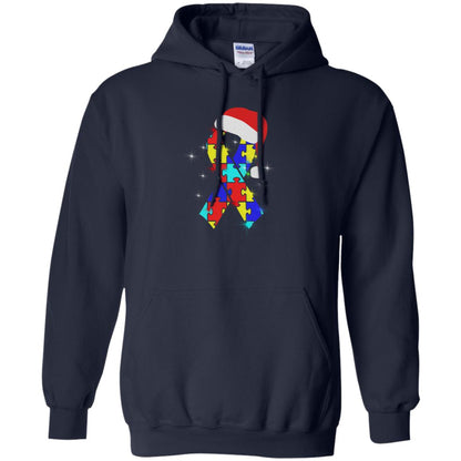Autism Puzzle Ribbon Santa Hat X-mas Gift Shirt Navy