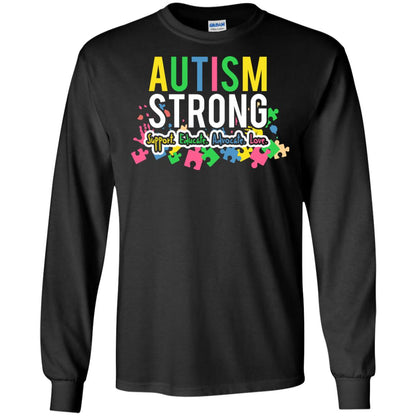 Autism Strong Support Educate Advocate Love Autism Awearness T-shirt Black