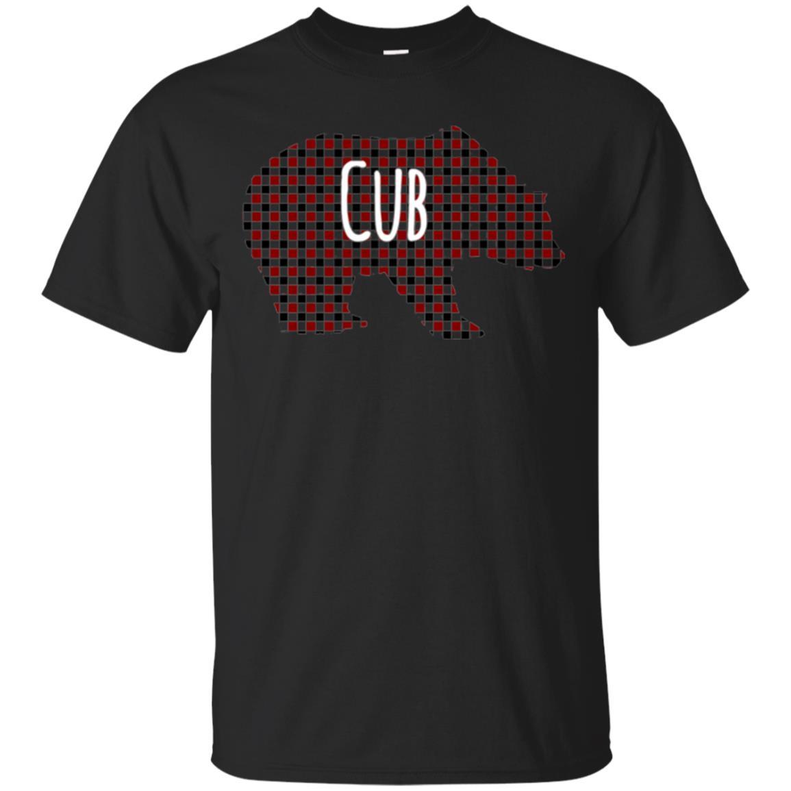 Family Christmas T-shirt Red Plaid Cub Bear Black