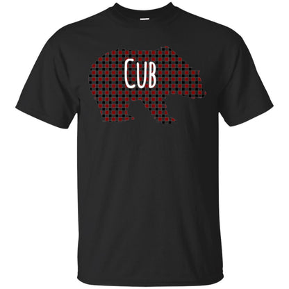 Family Christmas T-shirt Red Plaid Cub Bear Black