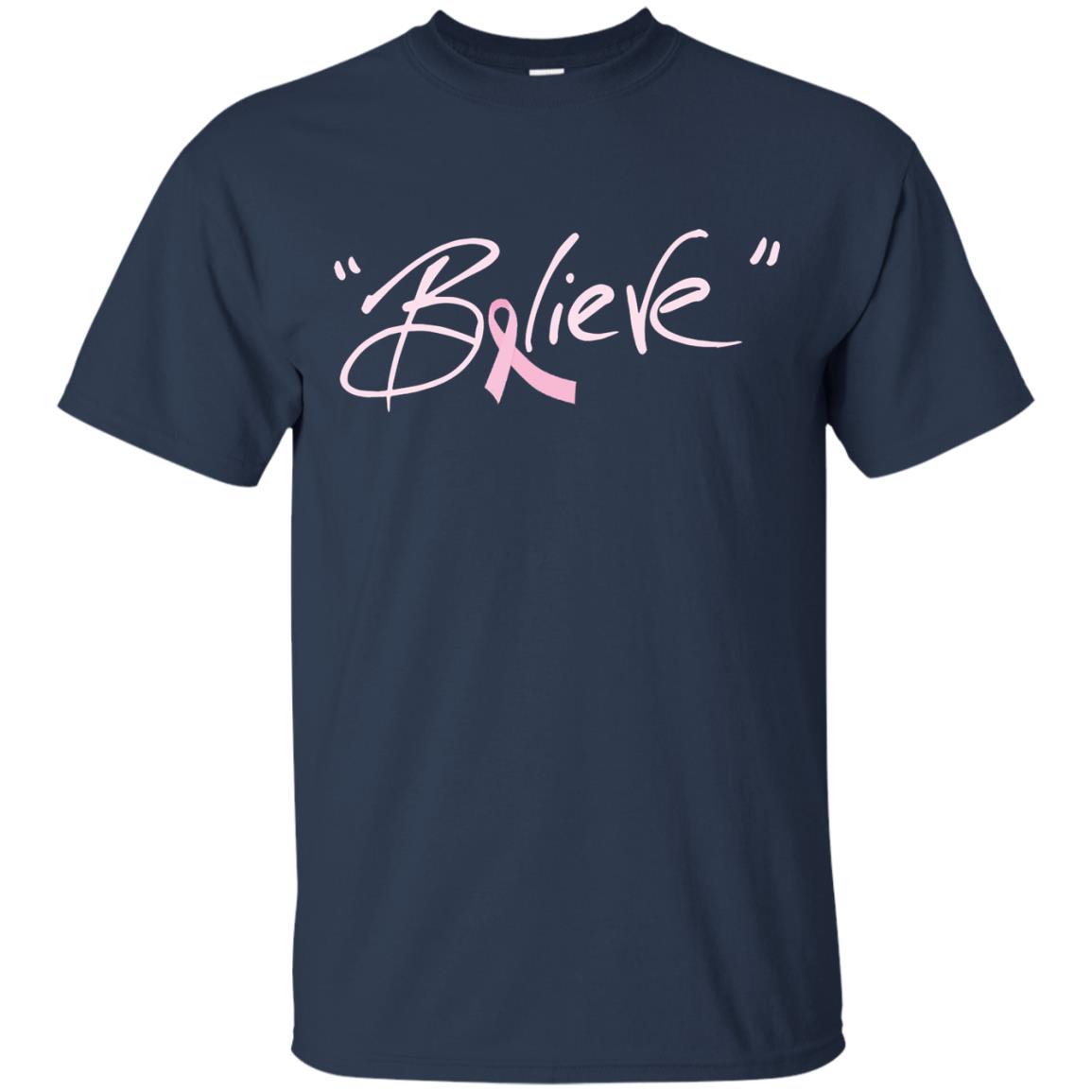 Breast Cancer Awareness Shirt Pink Ribbon Believe Navy