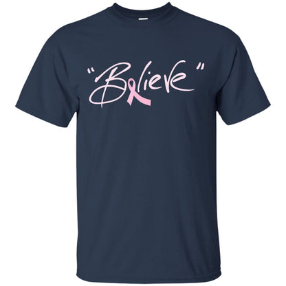 Breast Cancer Awareness Shirt Pink Ribbon Believe Navy