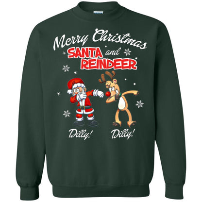 Christmas T-shirt Merry Christmas Santa And Reindeer Dilly Dilly Forest Green