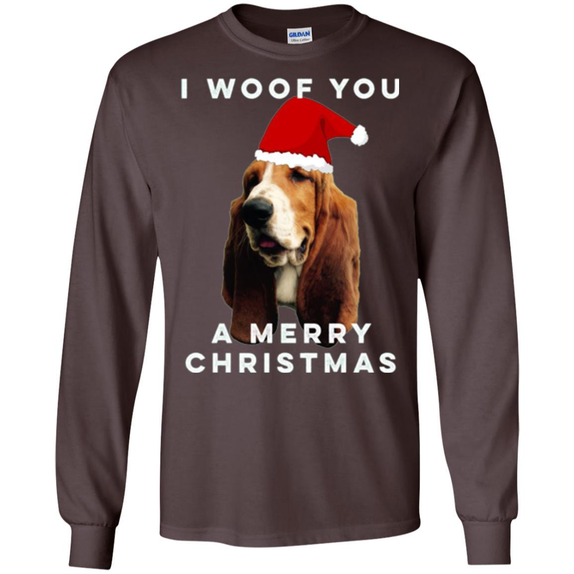 Basset Hound T-shirt I Woof You A Merry Christmas Dark Chocolate