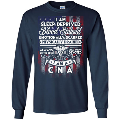I Am Sleep Deprived Blood Stained I Am Cna Nurse T-shirt Navy