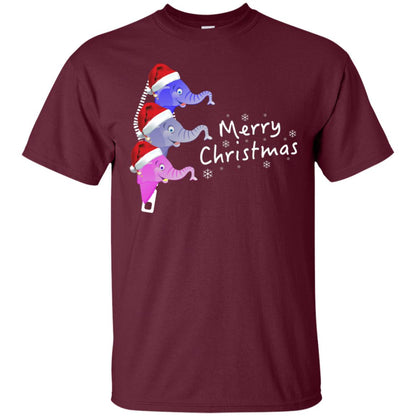 Merry Christmas Elephant With Santa Hat In Pocket Zip X-mas Gift Shirt Maroon