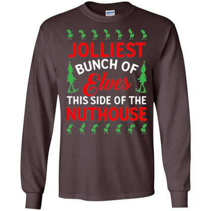 Christmas T-shirt Jolliest Bunch Of Elves This Side Of The Nuthouse Dark Chocolate
