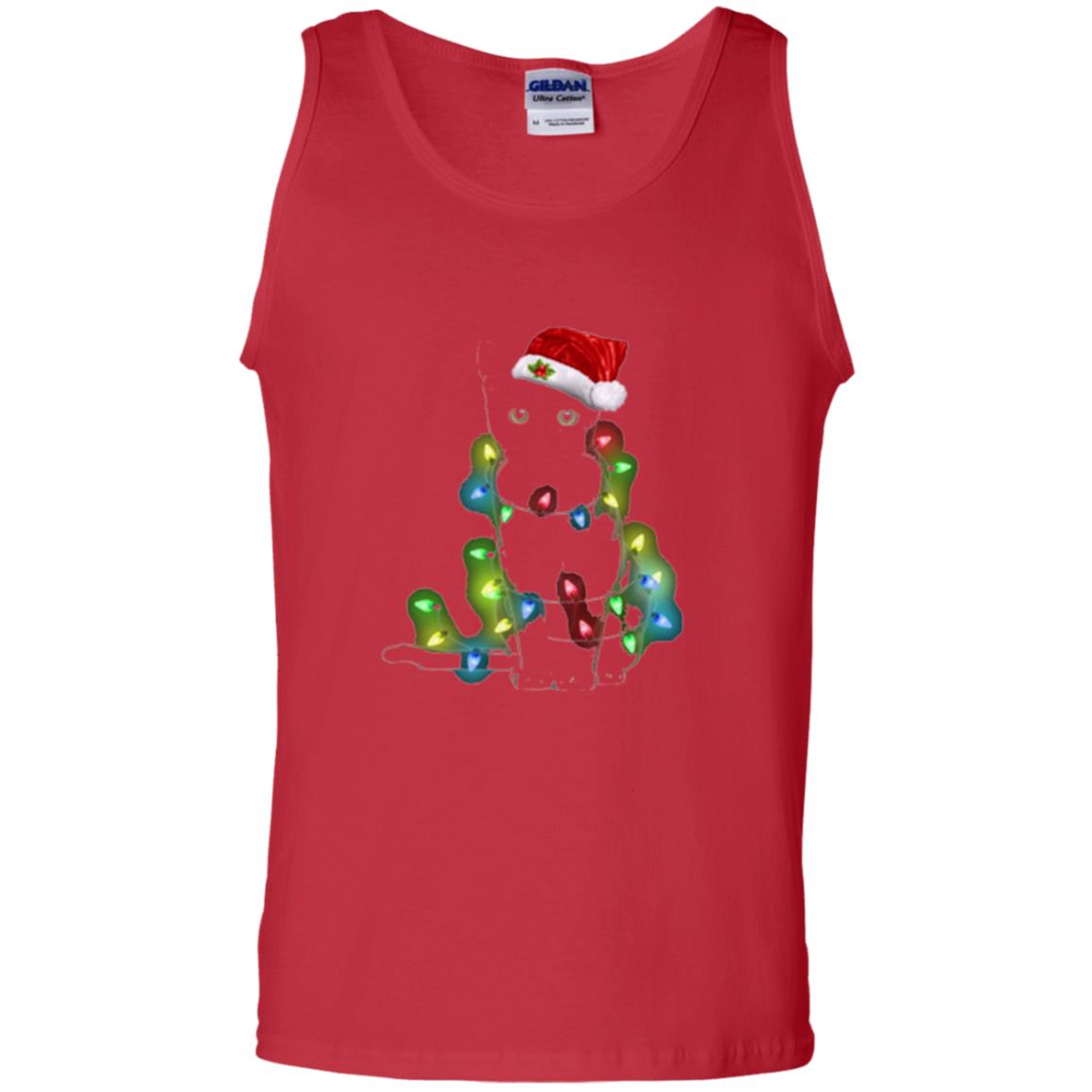 Christmas T-shirt Cat And Lights Red