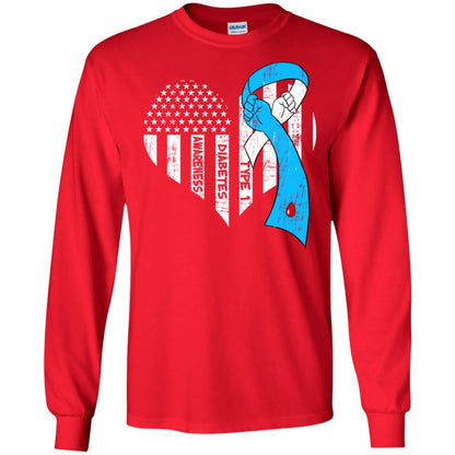 Diabetes Awareness Type 1 Ribbon Flag Shirt Red