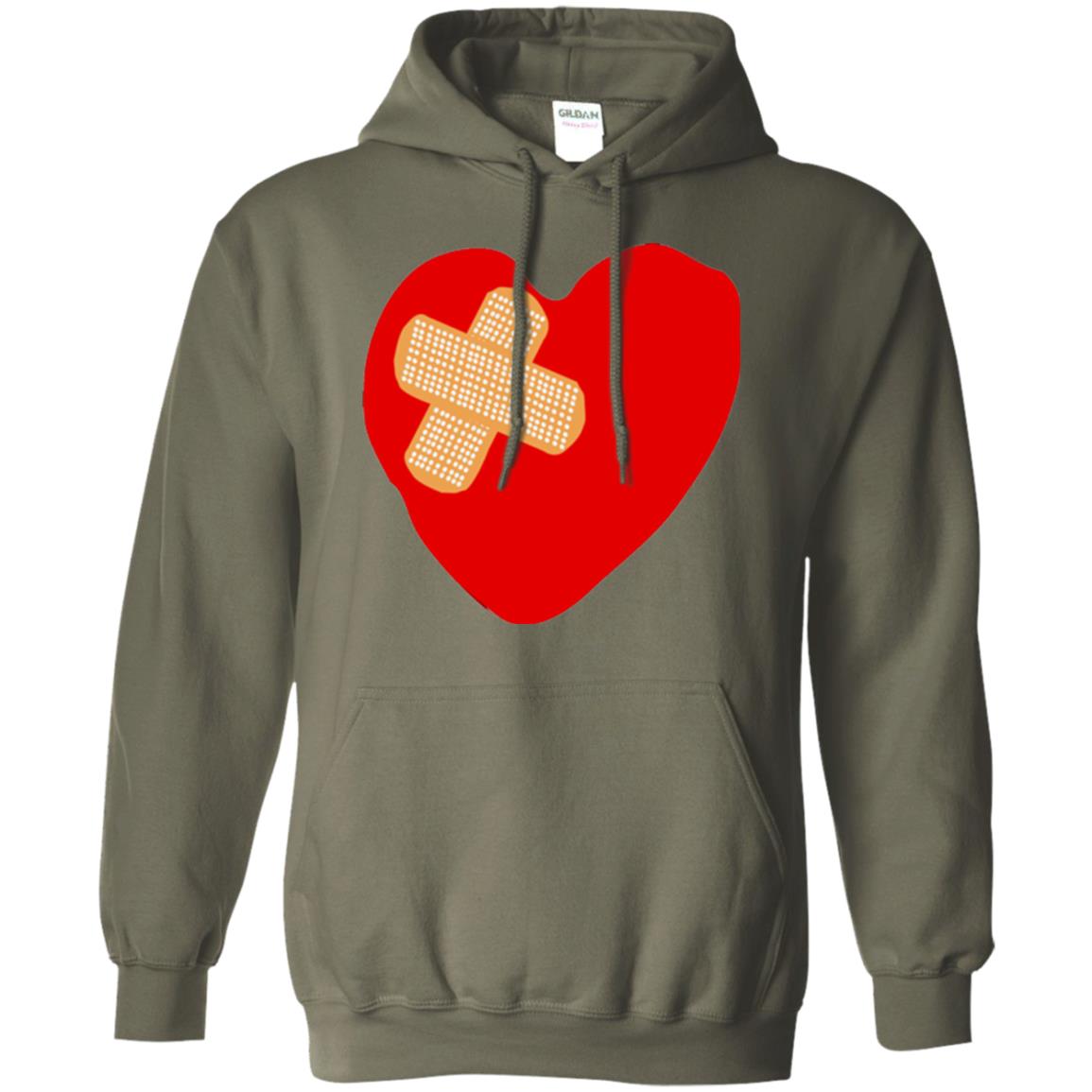 Funny Patched Up Heart Graphic T-shirt Military Green