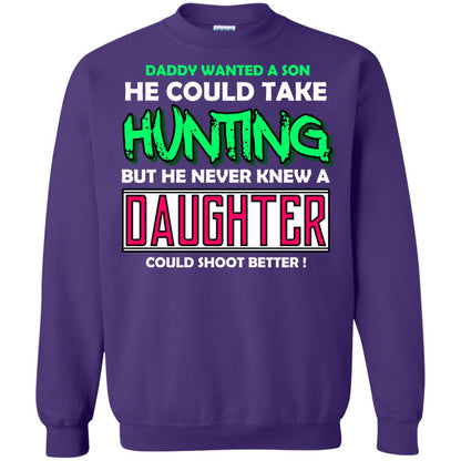 But He Never Knew A Daughter Could Shoot Better Daddy Shirt Purple