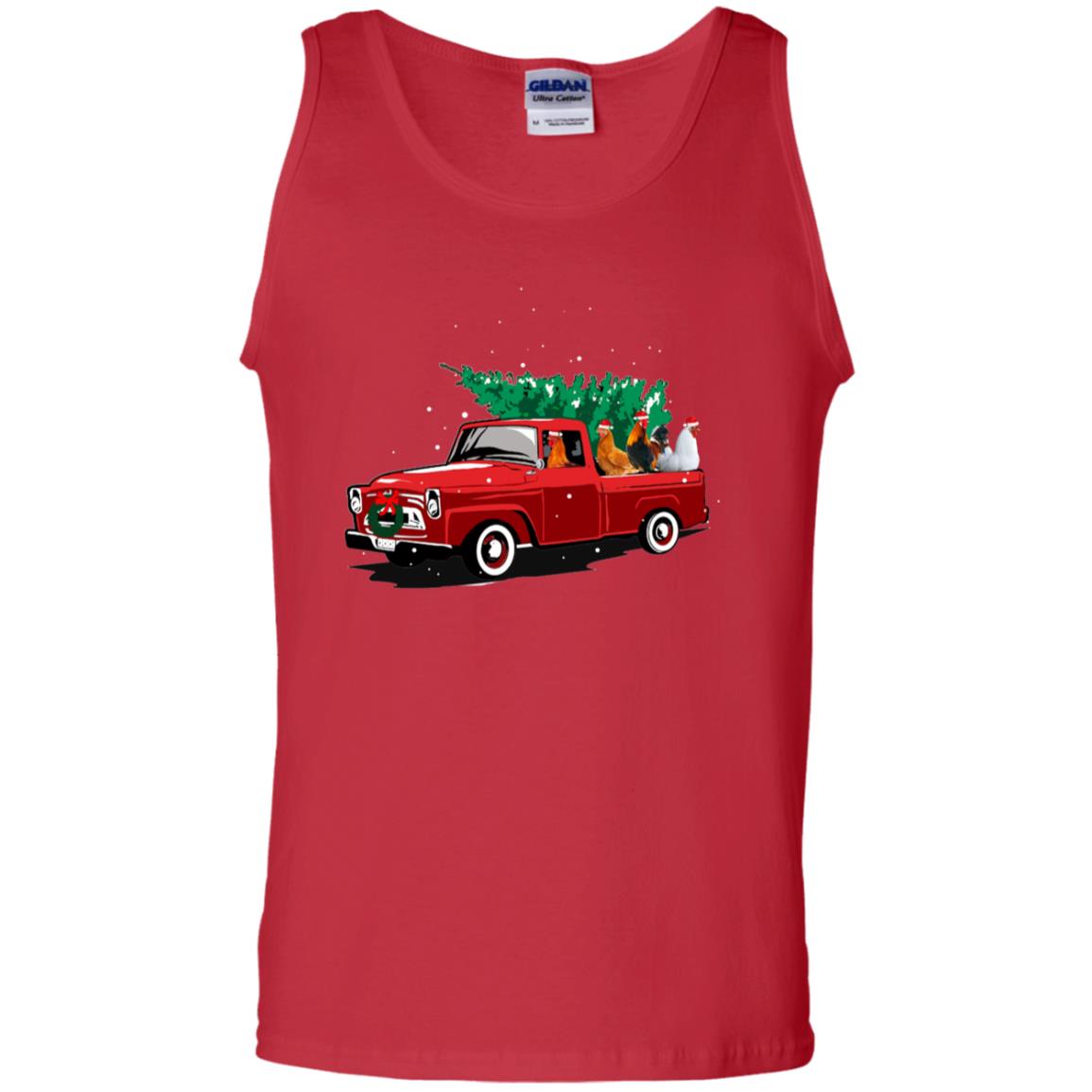 Chickens On Car Merry Christmas Gift Shirt For Mens Womens Red