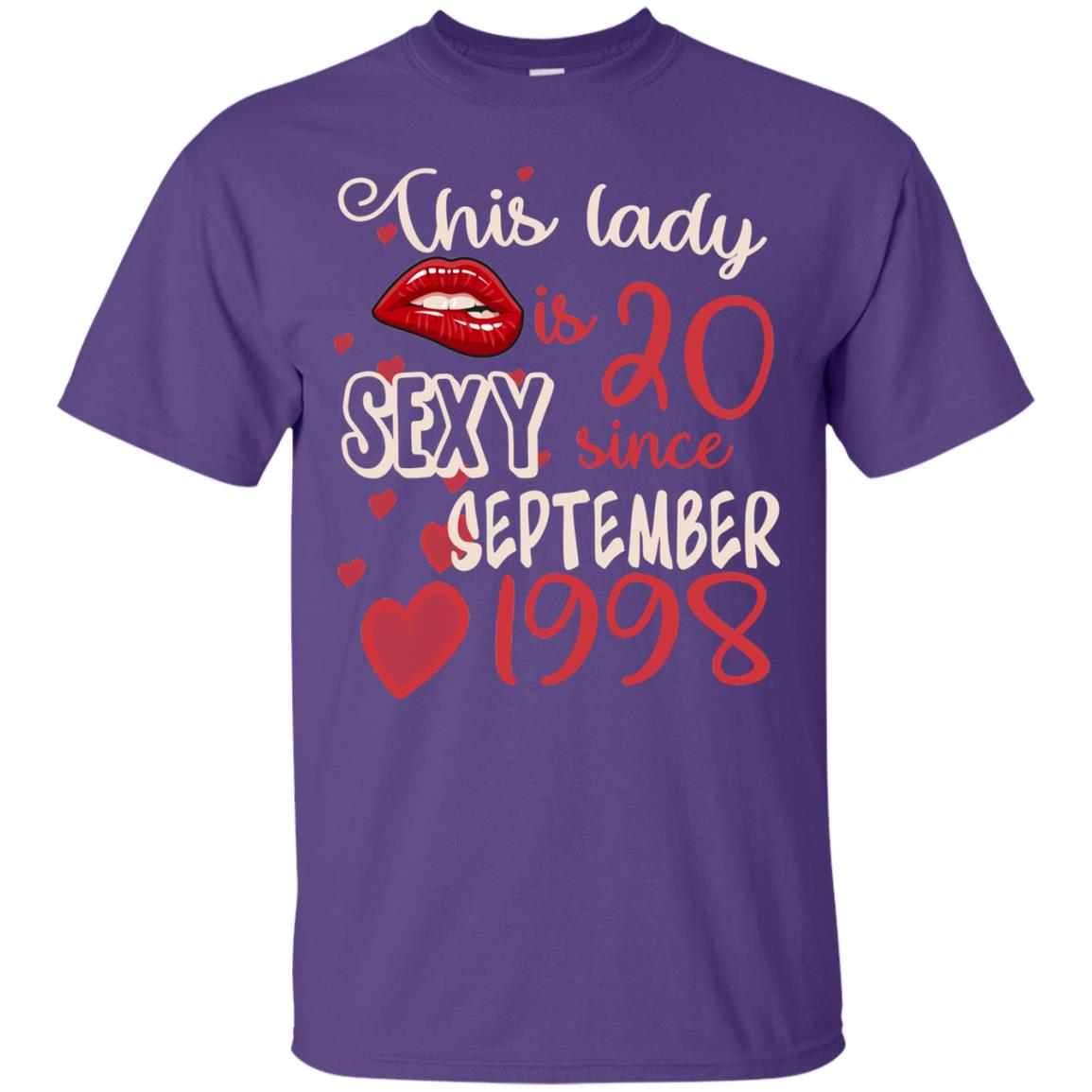 This Lady Is 20 Sexy Since September 1998 20th Birthday Shirt For September Womens Purple