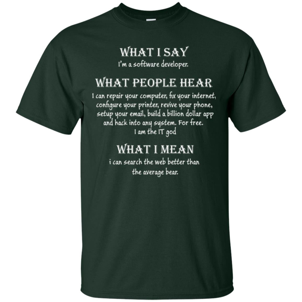 Software Developer T-shirt What I Say I’m A Software Developer What People Hear What I Mean Forest