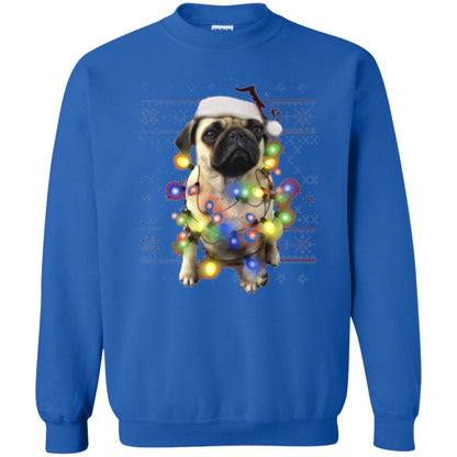 Dog Lover T-shirt Ugly Sweater Photoreal Christmas Lights Pug Graphic Royal