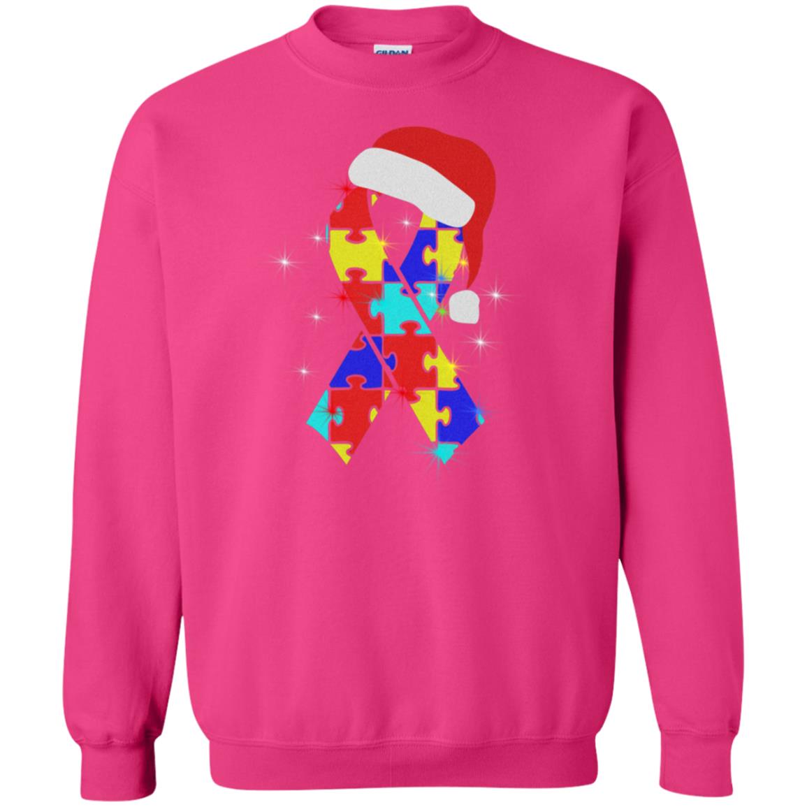Autism Puzzle Ribbon Santa Hat X-mas Gift Shirt Heliconia